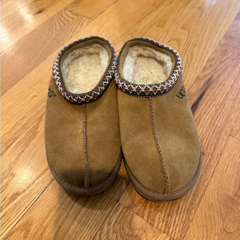 UGG Tan Shearling-Lined Slip-On Slippers